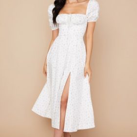 Tallulah White Floral Puff Sleeve Midi Dress - Image 8