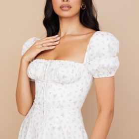 Tallulah White Floral Puff Sleeve Midi Dress - Image 10