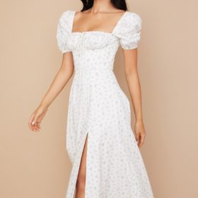 Tallulah White Floral Puff Sleeve Midi Dress - Image 11