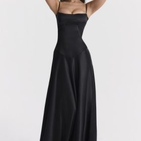 Anabella Black Lace Up Maxi Dress - Image 5