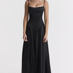 Anabella Black Lace Up Maxi Dress - Image 7