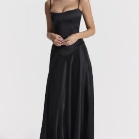 Anabella Black Lace Up Maxi Dress - Image 8