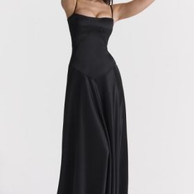 Anabella Black Lace Up Maxi Dress - Image 9
