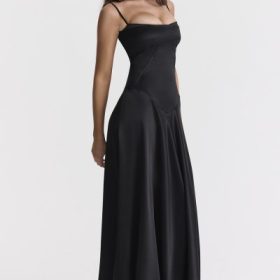 Anabella Black Lace Up Maxi Dress - Image 12