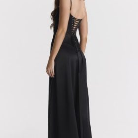 Anabella Black Lace Up Maxi Dress - Image 13