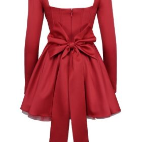 Nina Holly Red Removable Bow Tulle Mini Dress - Image 4