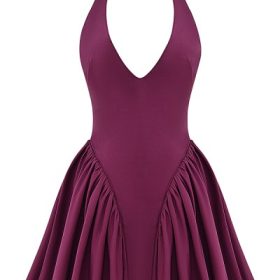 Valentia Wine Halter Mini Dress - Image 2