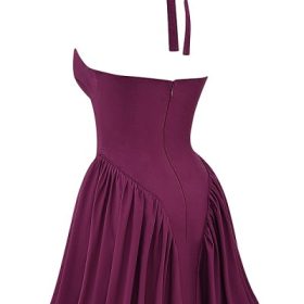 Valentia Wine Halter Mini Dress - Image 3