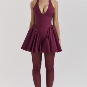 Valentia Wine Halter Mini Dress - Image 7