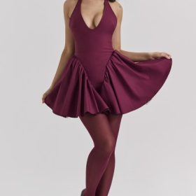 Valentia Wine Halter Mini Dress - Image 8
