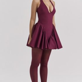 Valentia Wine Halter Mini Dress - Image 10