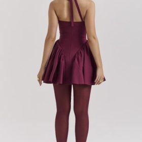 Valentia Wine Halter Mini Dress - Image 12