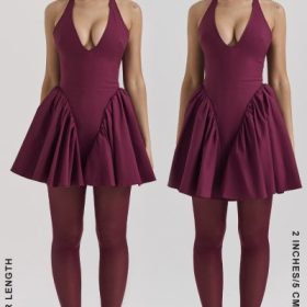 Valentia Wine Halter Mini Dress - Image 14