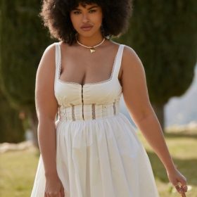 Perle White Lace Trim Midi Dress