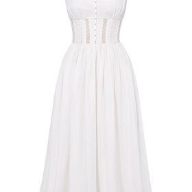 Perle White Lace Trim Midi Dress - Image 2