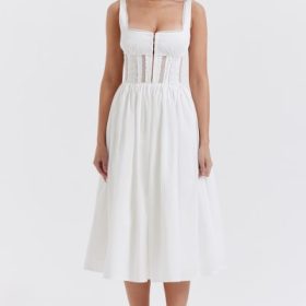 Perle White Lace Trim Midi Dress - Image 5