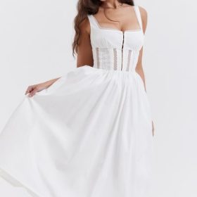 Perle White Lace Trim Midi Dress - Image 7