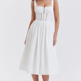 Perle White Lace Trim Midi Dress - Image 8