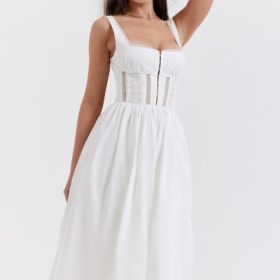 Perle White Lace Trim Midi Dress - Image 9