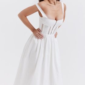 Perle White Lace Trim Midi Dress - Image 13
