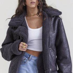 Madden Grey Vegan Shearling Aviator Jacket - Image 5