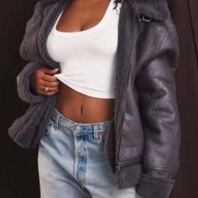 Madden Grey Vegan Shearling Aviator Jacket - Image 6