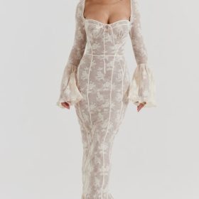 Delilah Vintage Cream Lace Maxi Dress - Image 5