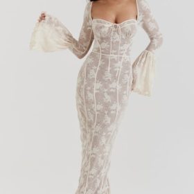 Delilah Vintage Cream Lace Maxi Dress - Image 8