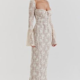 Delilah Vintage Cream Lace Maxi Dress - Image 10