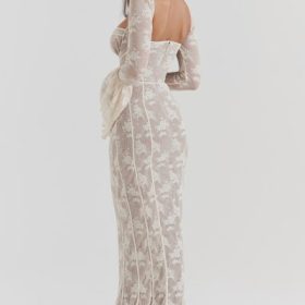 Delilah Vintage Cream Lace Maxi Dress - Image 12