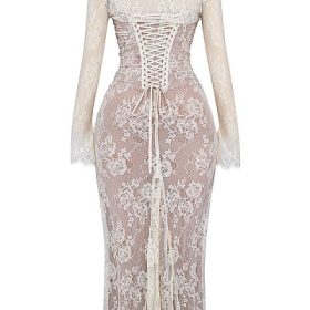 Artemis Vintage Cream Lace Maxi Dress - Image 4