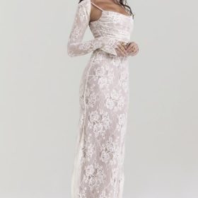 Artemis Vintage Cream Lace Maxi Dress - Image 9