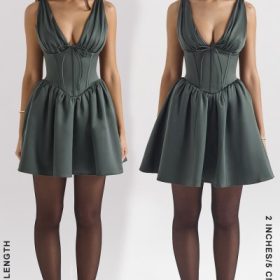 Emmeliette Forest Green Satin Mini Dress - Image 10