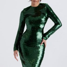 Belle Pine Green Sequin Maxi Dress - Image 9