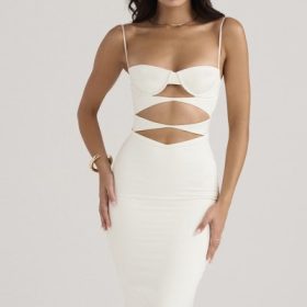 Amalia Ivory Satin Cutout Corset Dress - Image 5