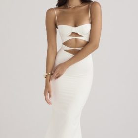 Amalia Ivory Satin Cutout Corset Dress - Image 8
