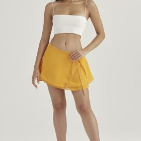 Clarice Tangerine Floaty Layered Mini Skirt - Image 6