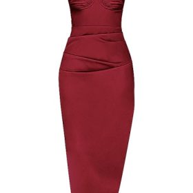 Flora Wine Satin Pleated Corset Midi Dress - Image 2
