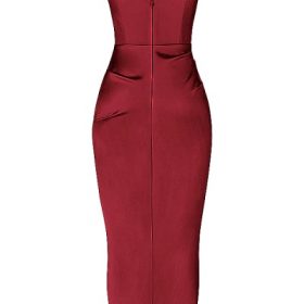 Flora Wine Satin Pleated Corset Midi Dress - Image 4