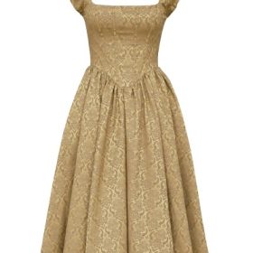 Alessandra Gold Jacquard Midi Dress with Detachable Bow - Image 2