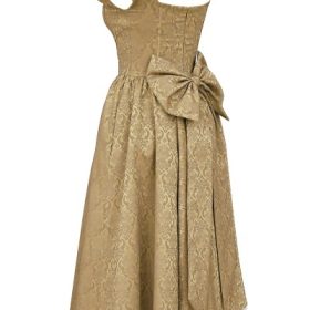 Alessandra Gold Jacquard Midi Dress with Detachable Bow - Image 3