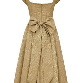 Alessandra Gold Jacquard Midi Dress with Detachable Bow - Image 4