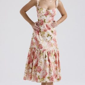 Elia Pink Peony Print Cotton Midi Sundress - Image 7