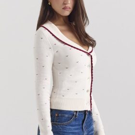 Marla Ivory Cashmere Blend Trimmed Cardigan - Image 7