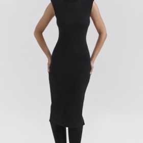 Gaia Black Cashmere Blend Turtle Neck Midi Dress - Image 5