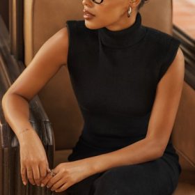 Gaia Black Cashmere Blend Turtle Neck Midi Dress - Image 6