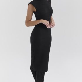 Gaia Black Cashmere Blend Turtle Neck Midi Dress - Image 8