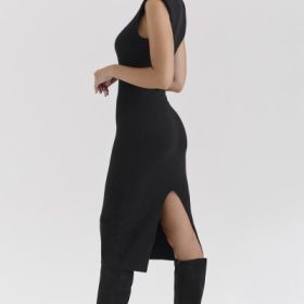 Gaia Black Cashmere Blend Turtle Neck Midi Dress - Image 9