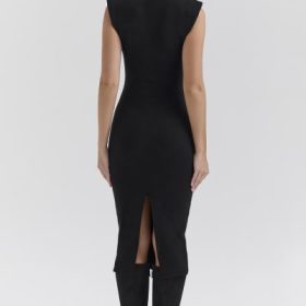 Gaia Black Cashmere Blend Turtle Neck Midi Dress - Image 10