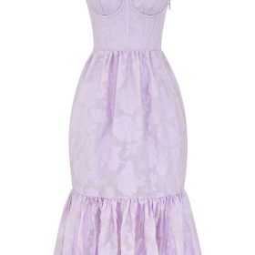 Mira Orchid Floral Jacquard Tiered Midi Dress - Image 2
